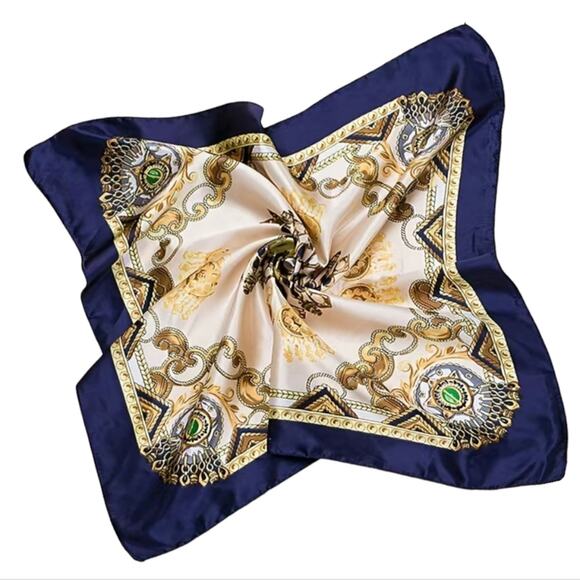 Silky Navy Satin Fashion Square Scarf Breathable Silky Scarf 23.6 inch… - Picture 6 of 6